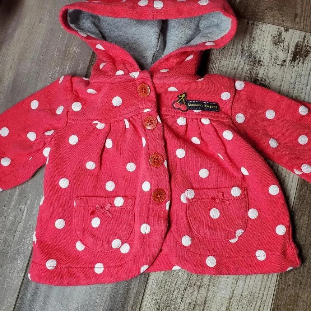 Carter's 100% Cotton Hooded Baby Girl's Pink and White Polka Dot Jacket Size 3M